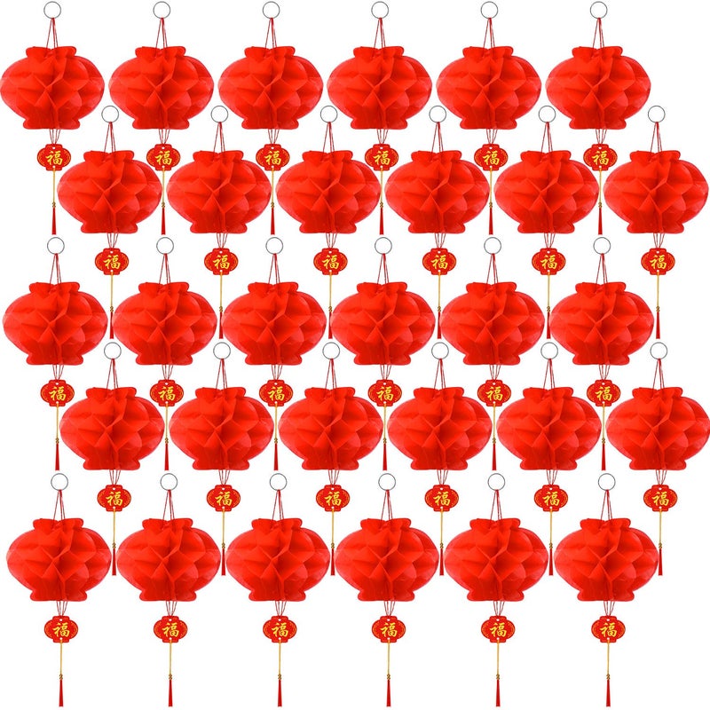 Pangda 30 Pieces Chinese Red Paper Lanterns 2026 Chinese New Year Decorations Hang Lantern Decor for Spring Festival - Image 1